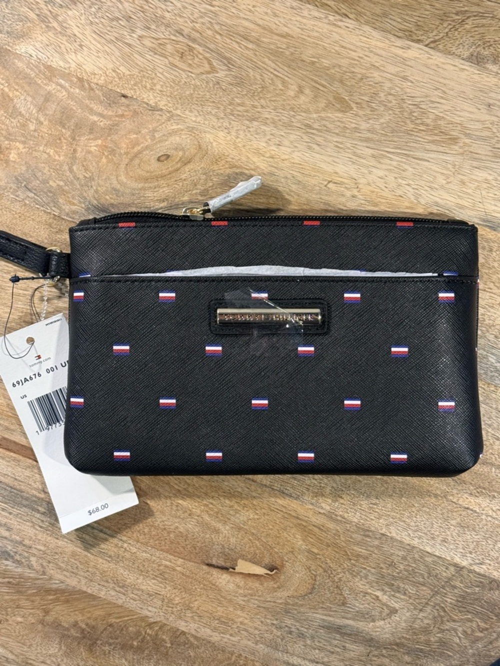 Tommy Hilfiger Black Wristlet with Flag Dot Print NWT